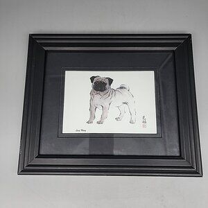 Framed Lucy Wang Pug Dog Print On Rice Paper USA